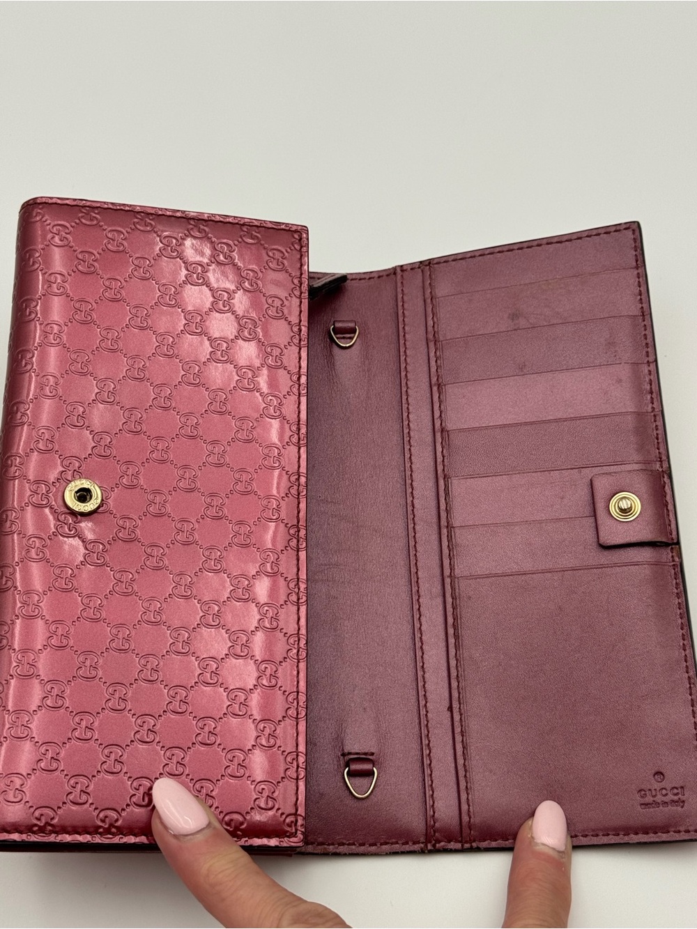 Authentic Gucci Pink Microguccissima Patent Leather Continental Bow Wallet - Picture 12 of 16